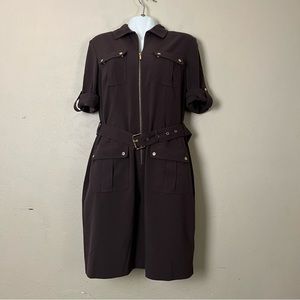 MICHAEL Michael Kors Womens Short Sleeve Pockets‎ Brown Collared Dress Large